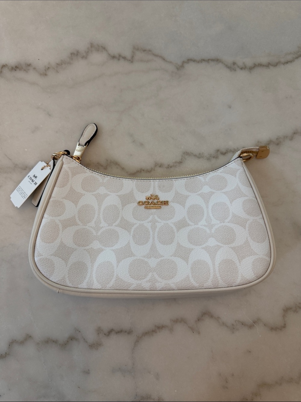Coach Cream Signature Canvas Mini Hobo with Gold Hardware